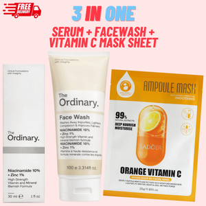 Niacinamide 10% + Zinc 1% Serum & Face Wash + Vitamin C MaskSheet